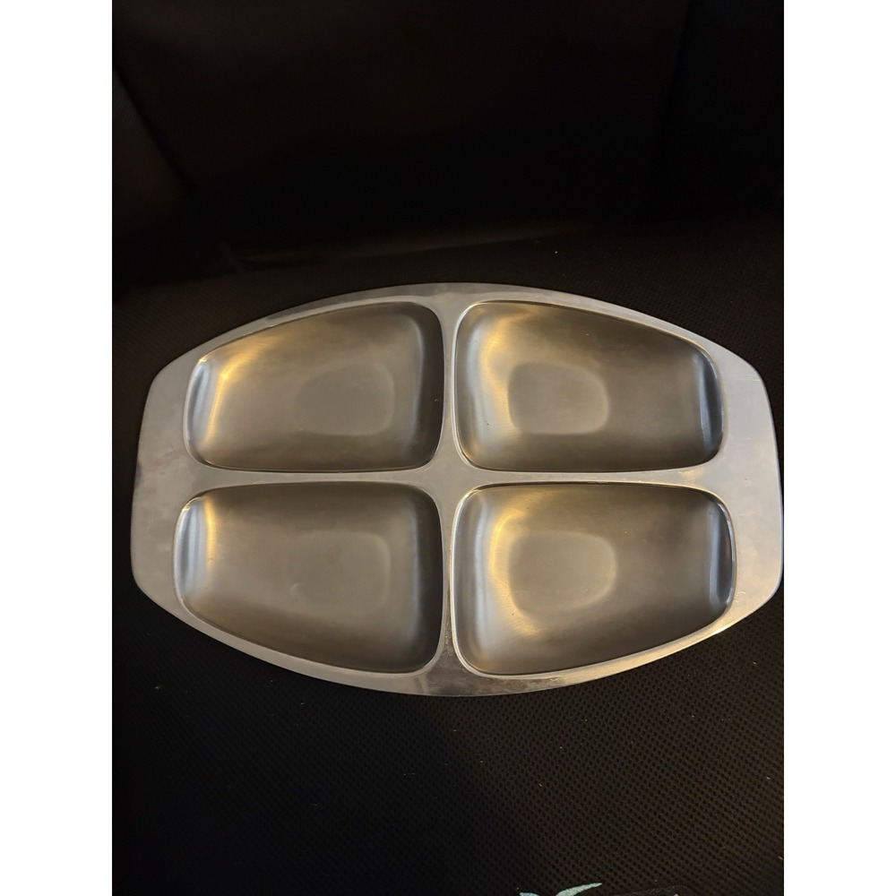 Alessi Inox 18/8 Stainless 4-Compartment Tray Italy MCM 14.25" Silver VTG